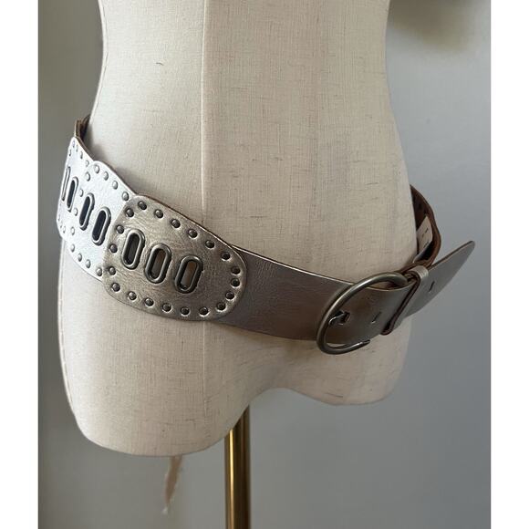 Fossil Accessories - FOSSIL Silver Leather Studded Hipster Belt